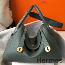 Torba Hermes Lindy 26 cm ze skóry Vert Amande Clemence GHW