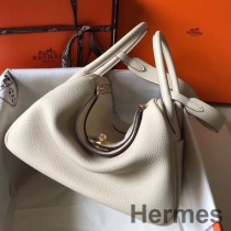 Torba Hermes Lindy 30 cm ze skóry Beton Clemence GHW