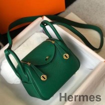 Minitorebka Hermes Lindy z zielonej skóry Clemence GHW