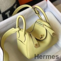 Minitorebka Hermes Lindy ze skóry Jaune Poussin Clemence GHW