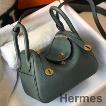 Minitorebka Hermes Lindy ze skóry Vert Amande Clemence GHW