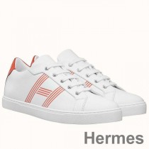 Męskie tenisówki Hermes Avantage ze skóry cielęcej w kolorze biało-pomarańczowym