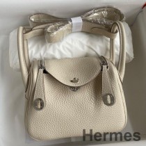 Ręcznie robiona torba Hermes Mini Lindy ze skóry Craie Clemence