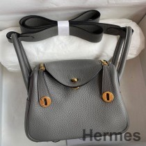 Ręcznie robiona torba Hermes Mini Lindy ze skóry Gris Meyer Clemence