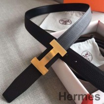 Dwustronny pasek Hermes Quizz 32 mm ze skóry Cafe Clemence