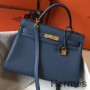 Torba Hermes Kelly 32 cm z niebieskiej skóry agatowej Clemence GHW