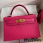 Ręcznie robiona torba Hermes Kelly Mini II Sellier ze skóry cielęcej Epsom w kolorze różowo-czerwonym