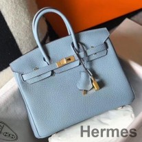 Bolso Hermes Birkin de 25 cm en cuero azul Lin Clemence GHW