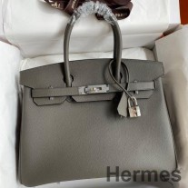 Bolso Hermes Birkin 30 Retourne hecho a mano en piel de becerro Etain Epsom