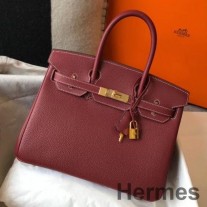 Bolso Hermes Birkin de 30 cm en cuero Clemence burdeos GHW