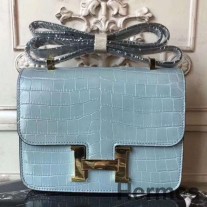 Hermes Bolso de cocodrilo azul Lin Constance MM 24 cm