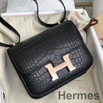 Bolso Hermes Constance 18 hecho a mano en piel de cocodrilo negra