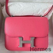 Bolso Hermes Constance 18 hecho a mano en piel de becerro Evercolor con lápiz labial rosa