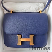 Bolso Hermes Constance 24 hecho a mano en piel de becerro Epsom Saphir azul