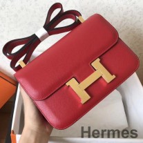 Bolso Hermes Constance 24 hecho a mano en cuero Epsom rojo