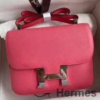 Bolso Hermes Constance 24 hecho a mano en piel de becerro Epsom con lápiz labial rosa