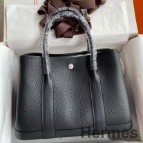 Bolso Hermes Garden Party 30 hecho a mano en cuero Clemence negro