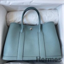 Bolso Hermes Garden Party 30 hecho a mano en cuero Ciel Negonda