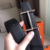 Cinturón reversible Hermes H d'Ancre en cuero negro / Ardoise
