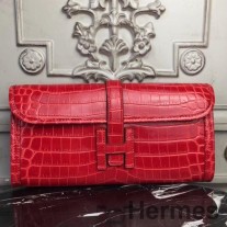 Clutch Hermes Jige Elan 29 en piel de cocodrilo roja