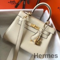 Bolso Hermes Kelly de 20 cm en cuero Craie Clemence GHW