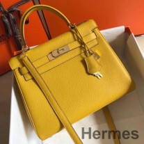 Bolso Hermes Kelly de 28 cm en cuero Clemence amarillo GHW
