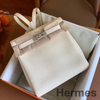 Mochila Hermes Kelly Ado en cuero Nata Clemence