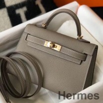 Bolso Hermes Kelly Mini II en cuero Epsom gris asfalto GHW