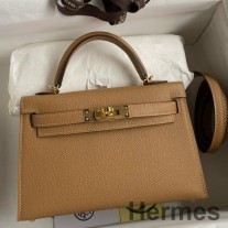 Bolso Hermes Kelly Mini II Sellier hecho a mano en piel de becerro Chai Epsom