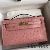Bolso Hermes Kelly Pochette hecho a mano en piel de avestruz Terre Cuite