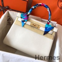 Bolso Hermes Kelly Retourne 28 hecho a mano en piel de becerro Craie Swift