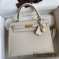 Bolso Hermes Kelly Sellier 25 hecho a mano en piel de becerro Craie Epsom