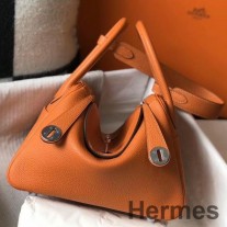 Bolso Hermes Lindy de 26 cm en cuero Clemence naranja PHW