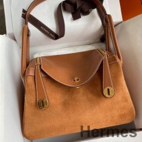 Bolso Hermes Lindy 30 hecho a mano en piel de becerro ante Doblis dorada