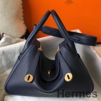 Bolso Hermes Lindy de 30 cm en cuero Clemence azul marino GHW
