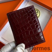 Tarjetero Hermes MC² Euclide en piel de aligátor brillante color burdeos