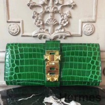 Bolso de mano Hermes Medor en piel de cocodrilo de bambú