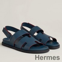HermesSandalias Genius en piel de becerro azul de hombre
