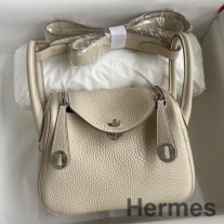 Bolso Hermes Mini Lindy hecho a mano en cuero Craie Clemence