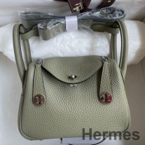Bolso Hermes Mini Lindy hecho a mano en cuero Sauge Clemence