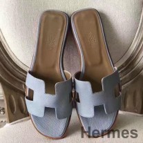 Sandalias Hermes Oran en cuero Epsom Lin azul