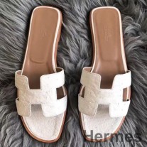 Sandalias Hermes Oran en piel de avestruz blanca