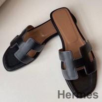 Sandalias Hermes Oran en piel de becerro Swift negra