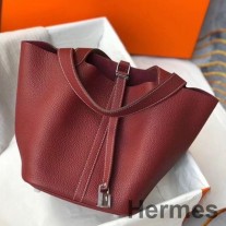 Bolso Hermes Picotin Lock 22 en cuero Clemence burdeos