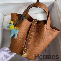 Bolso Hermes Picotin Lock 22 hecho a mano en cuero Clemence dorado
