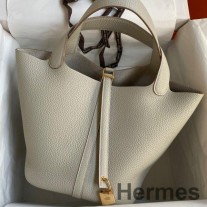 Bolso Hermes Picotin Lock 22 hecho a mano en cuero Clemence gris perla