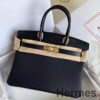 Bolso Hermes Touch Birkin 30 en piel de cocodrilo del Niloticus negra mate