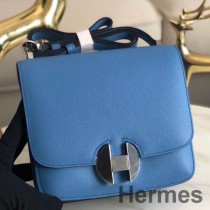 Bolso Hermes 2002 de 20 cm en piel de becerro Evercolor azul paraíso