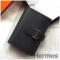 Mini billetera Hermes Bearn en cuero Epsom negro