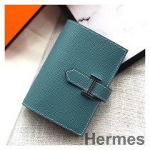 Mini billetera Hermes Bearn en cuero Jean Epsom azul